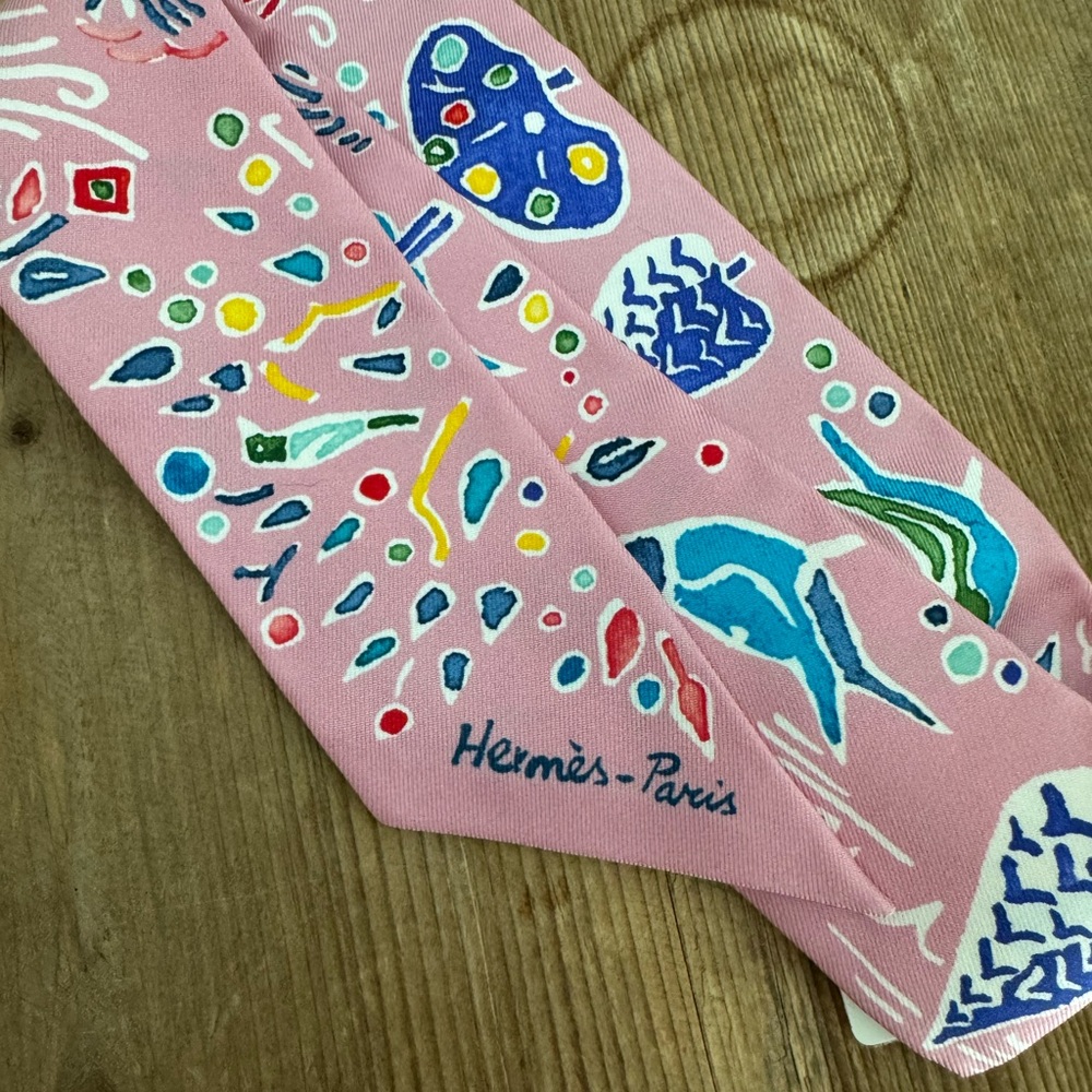 Hermes Pink Silk Scarf with Multicolor Abstract Design